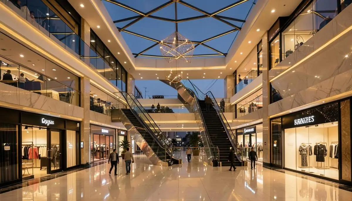 Modern commercial mall atrium interior in Al Kabir Town Lahore